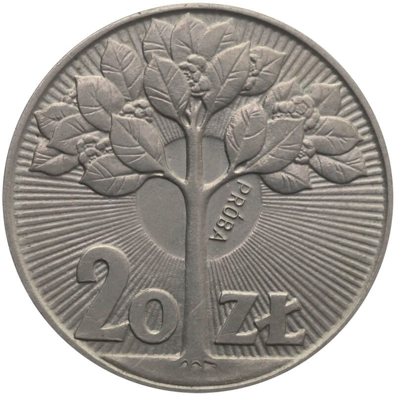 20 złotych kwitnące drzewo 1973 próba, piękna