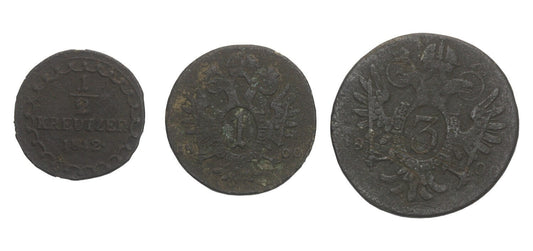 Lot: Austria, 3 krajcary 1800,1 krajcar 1800, 1/2 kracjara 1812