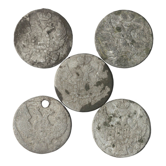 Lot: Królestwo Polskie 4 x 10 groszy 1840, 1 x 10 groszy 1936