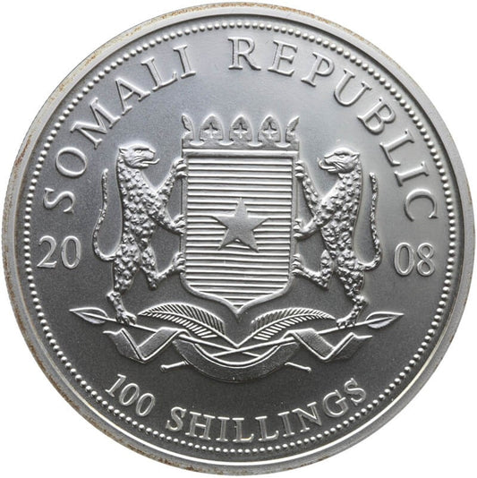 Somalia 100 Szylingów 2008 Słoń, Srebro, Ag999