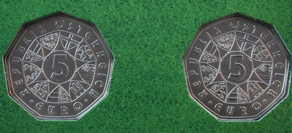 2008 2x 5 EURO Austria FUSSBALL - blister