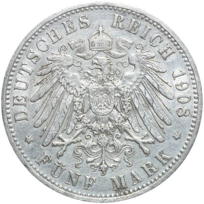 Cesarstwo Niemieckie 5 marek, 1908, srebro, stan 3+/2-