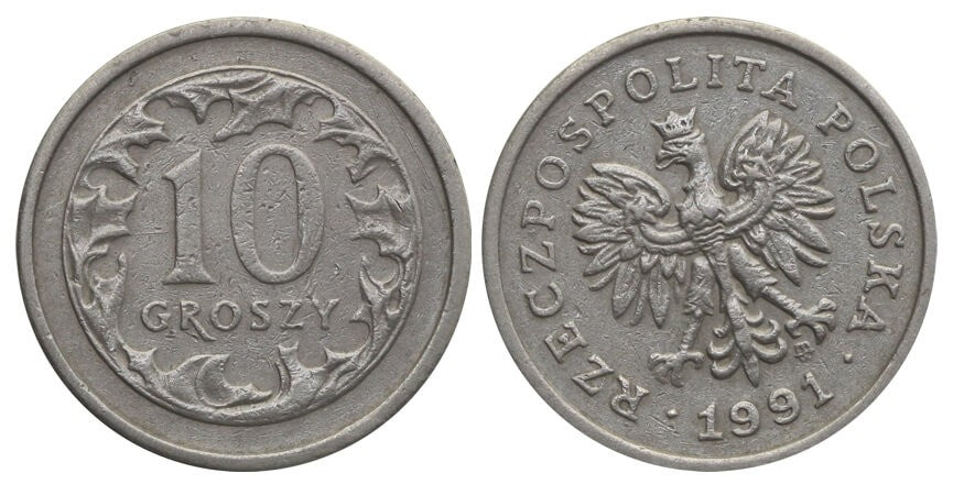 Destrukt, 10 groszy 1991, skrętka w lewo 15 stopni, st. 3+