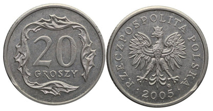 Destrukt, 20 groszy 2005, Ubytki w rantach (awers i rewers), st. 2