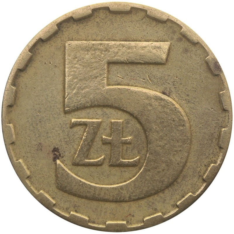 Destrukt, 5 złotych 1984, skrętka w prawo ~35stopni, st. 3+