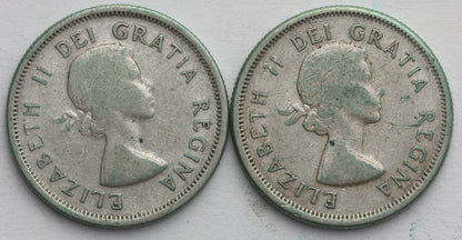 Kanada, Lot: 2 x 25 centów, srebro, 1955, 1963