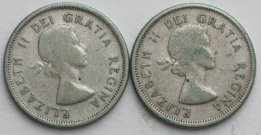 Kanada, Lot: 2 x 25 centów, srebro, 1955, 1963