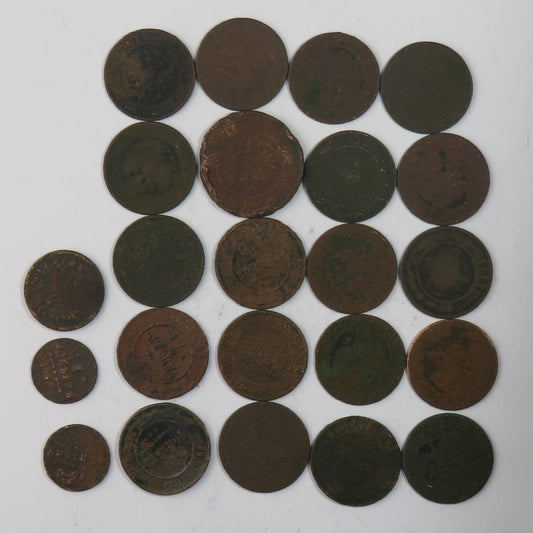 Lot 23 szt. stare miedziane monety do identyfikacji