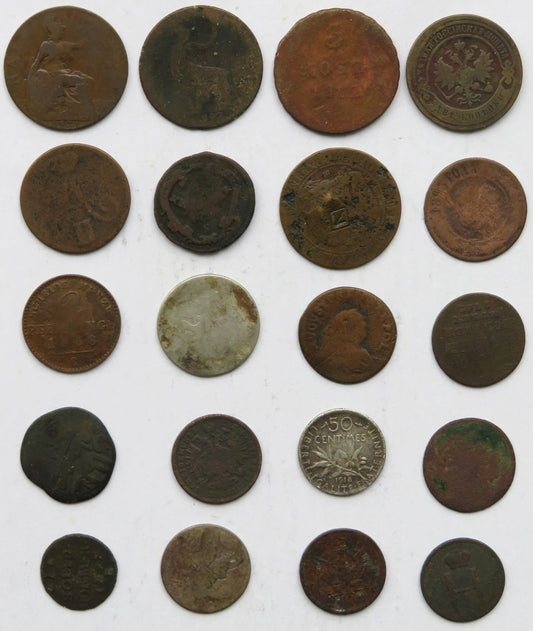 LOT 20 starych monet, XVIII-XX wiek, różne kraje
