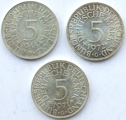 Lot 3 x 5 marek Niemcy 1966, 1971, 1972, srebro