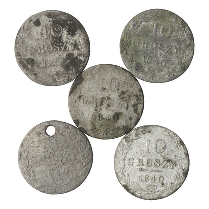 Lot: Królestwo Polskie 4 x 10 groszy 1840, 1 x 10 groszy 1936