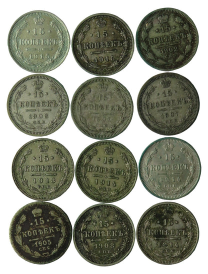 Lot: Rosja 12 x 15 Kopiejek, carska Rosja, srebro