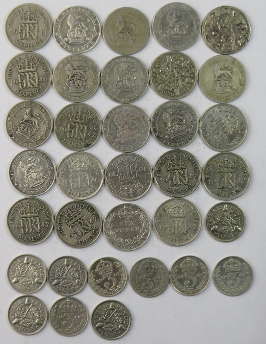 Lot, Wielka Brytania, 24 x 6 pensów + 10 x 3 pensy, srebro