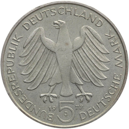 Niemcy 5 marek, 1977 200 rocznica urodzin - Carl Friedrich Gauss, srebro