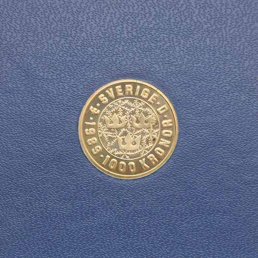 Szwecja 1000 koron, 1989, złoto Au900, 5.8g,  Hokej na lodzie