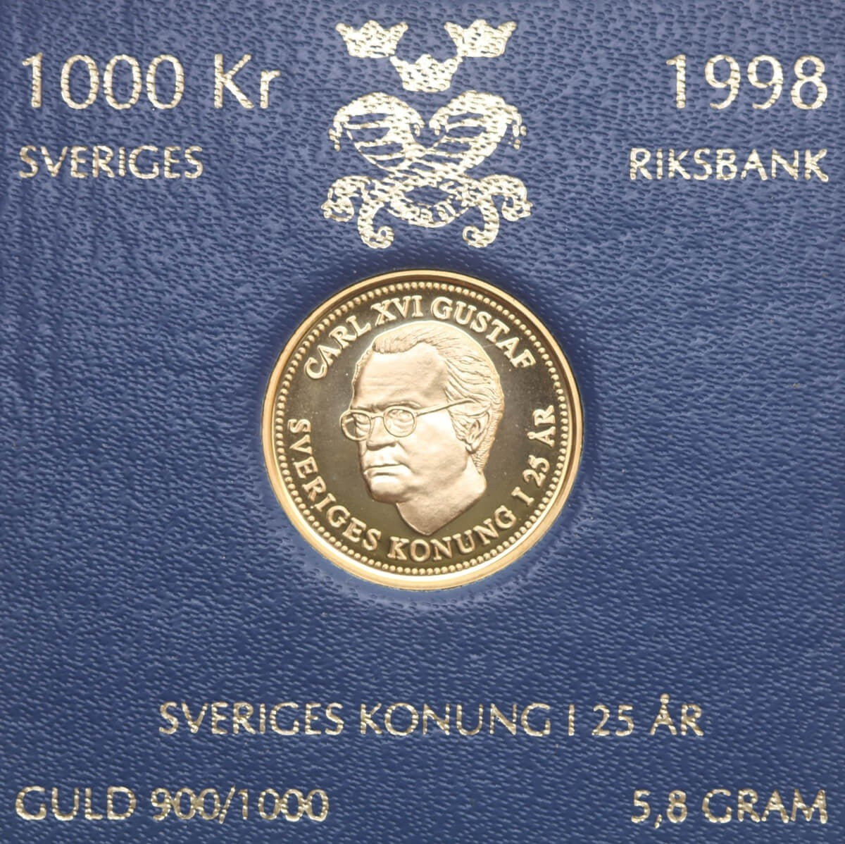 Szwecja 1000 koron, 1998, złoto Au900, 5.8g,  Karol XVI Gustaw