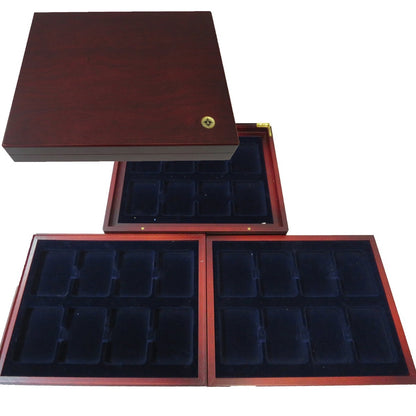 Używana mahoniowa kaseta Leuchtturm do 24 monet w gradingu - JAK NOWA